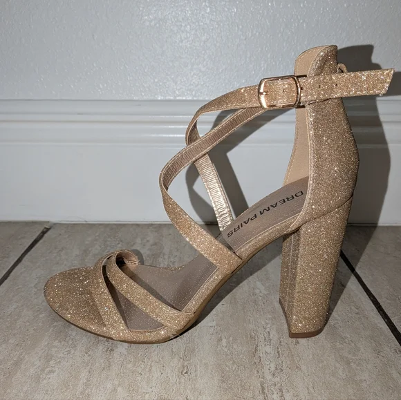 Dream Pairs Women's Sparkling Gold Strappy Heels - Picture 2 of 4